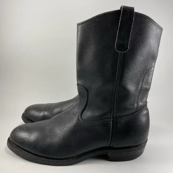Red Wing Steel Toe Pull On Western Work Boots Mens Size 10.5 D Black Leather