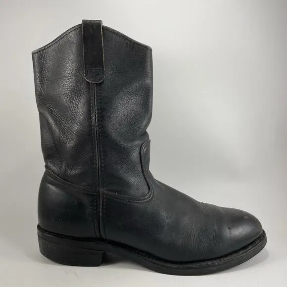 Red Wing Steel Toe Pull On Western Work Boots Mens Size 10.5 D Black Leather