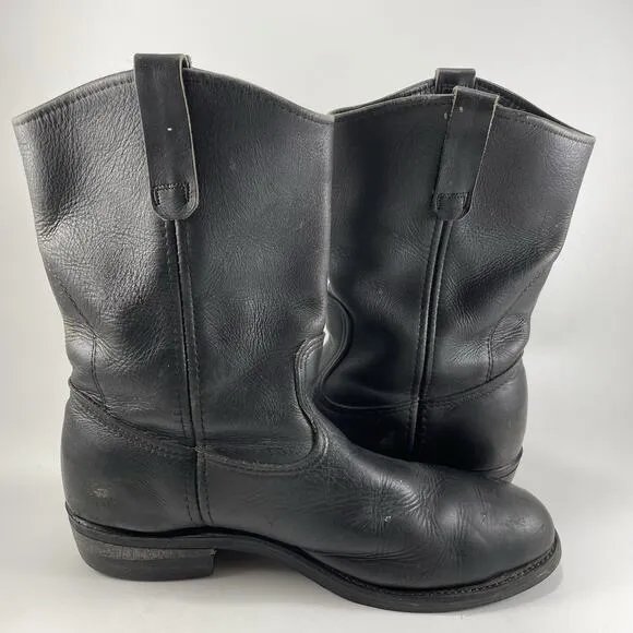 Red Wing Steel Toe Pull On Western Work Boots Mens Size 10.5 D Black Leather