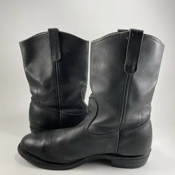 Red Wing Steel Toe Pull On Western Work Boots Mens Size 10.5 D Black Leather