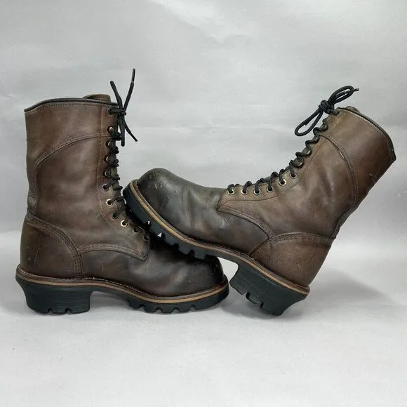 Red Wing Men's Size 8.5 Logger Style Gore-Tex Brown Leather Steel Toe Work Boots