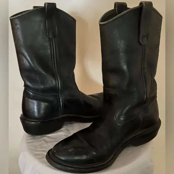 Redwing Men’s Steel Toe Pecos Pull On Black Leather Boots Size US 8D RARE VTG