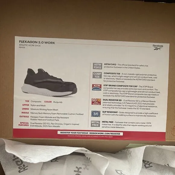 REEBOK Flexagon 3.0 Athletic Work Shoe RB429 Size 12 Burgundy NEW Comp Toe
