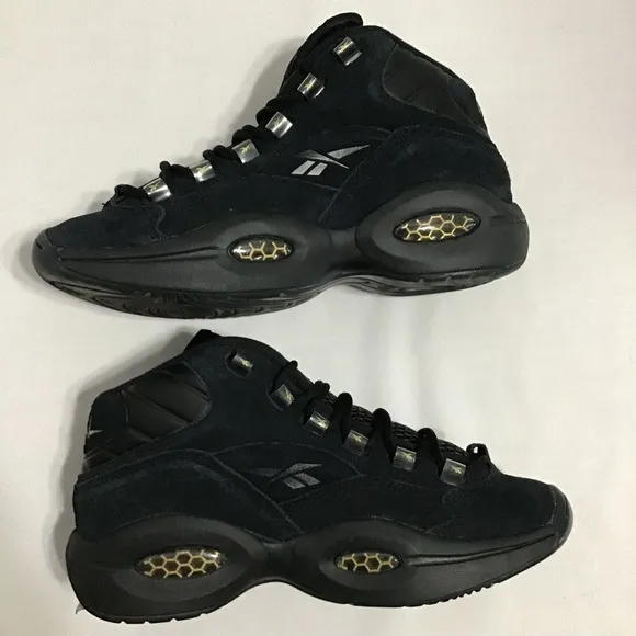 Reebok Question Mid Lux Basketball Shoes Mens 6 Black Gold Retro Suede New Nice