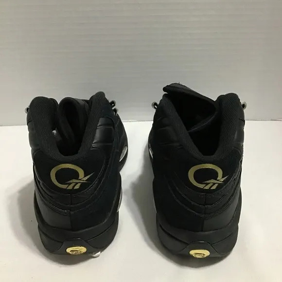 Reebok Question Mid Lux Basketball Shoes Mens 6 Black Gold Retro Suede New Nice