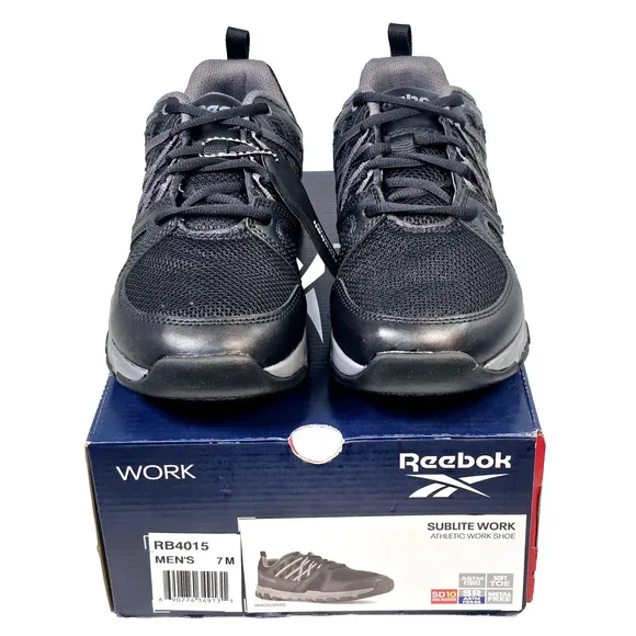 Reebok Sublite Work Shoe Men's 7M Women's 9 Athletic Work Shoes Black RB4015