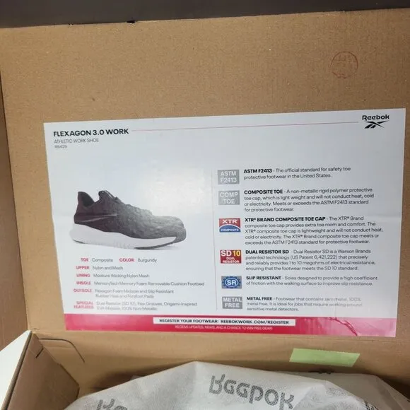 Reebok Women Flexagon 3.0 Burgundy Composite Toe Work Shoes ASTM F2413 Size 12M