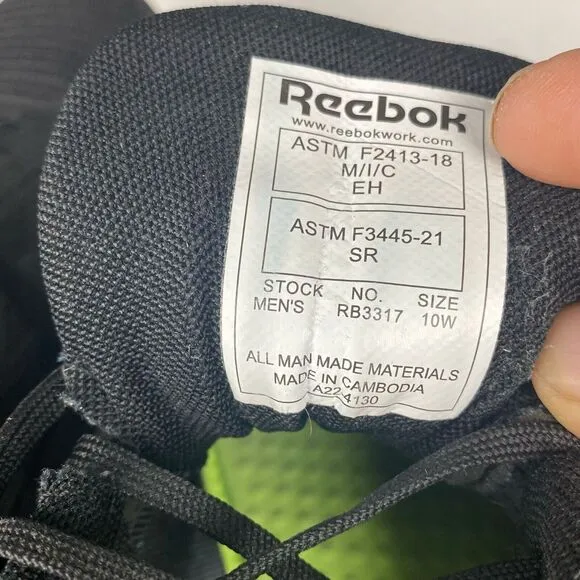 Reebok Work Men's size 10 W Nanoflex Composite Toe Work Shoes Black