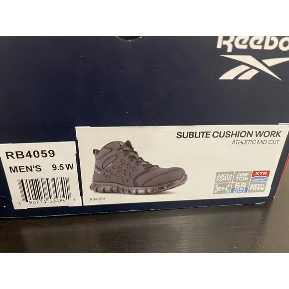 Reebok WORK Mens Size 9.5W Slip Resistant Shoes BLACK Sublite Cushion RB4059 9.5