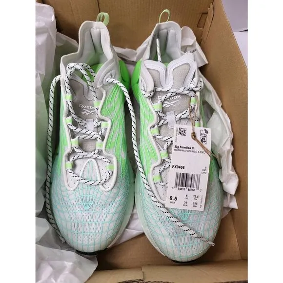 Reebok Zig Kinetica II Sneakers Neon Mint White Gray Women's Sz 8.5 NEW