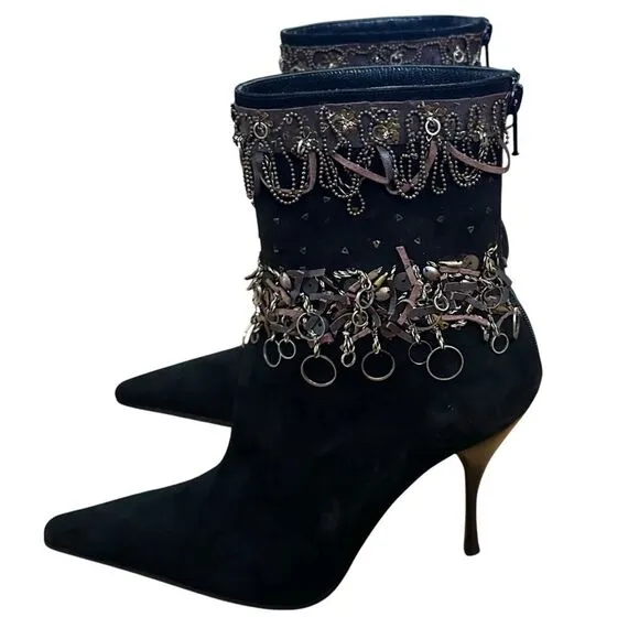 Reed Evins Boho Indie Sleaze Suede Embellished Boots Black Size 39/9