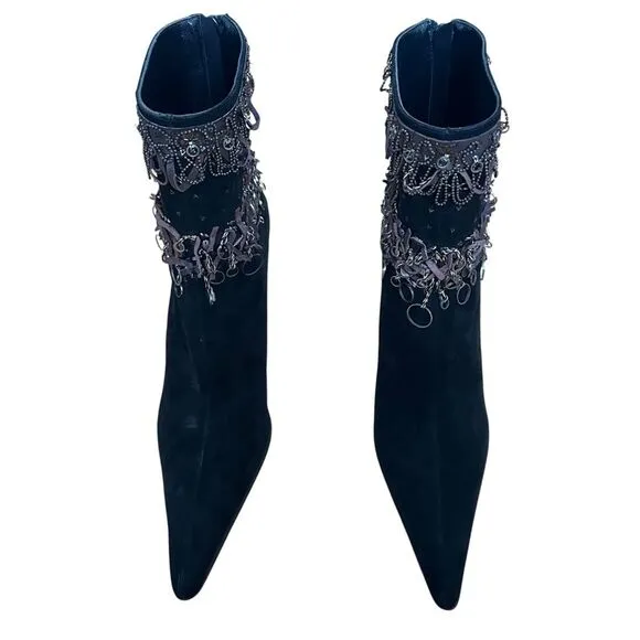 Reed Evins Boho Indie Sleaze Suede Embellished Boots Black Size 39/9