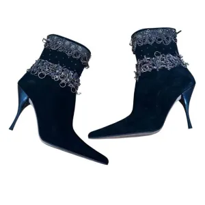 Reed Evins Boho Indie Sleaze Suede Embellished Boots Black Size 39/9