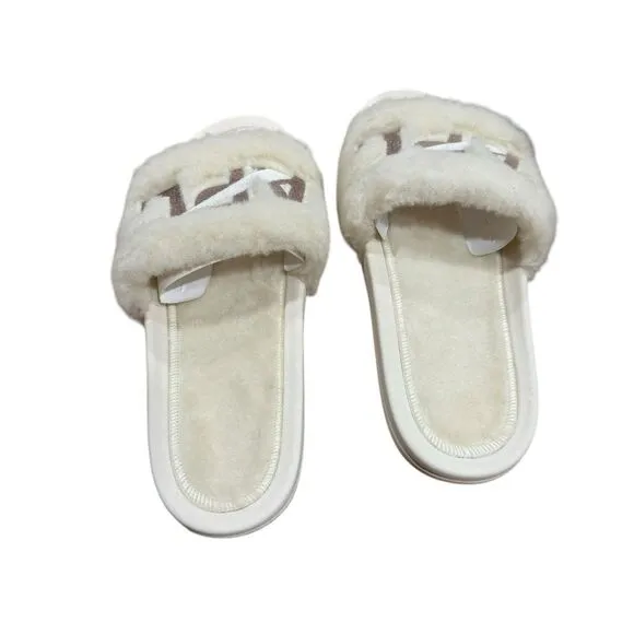 Revolve APL: Athletic Propulsion Labs Womens Shearling Slides - Pristine/Almond