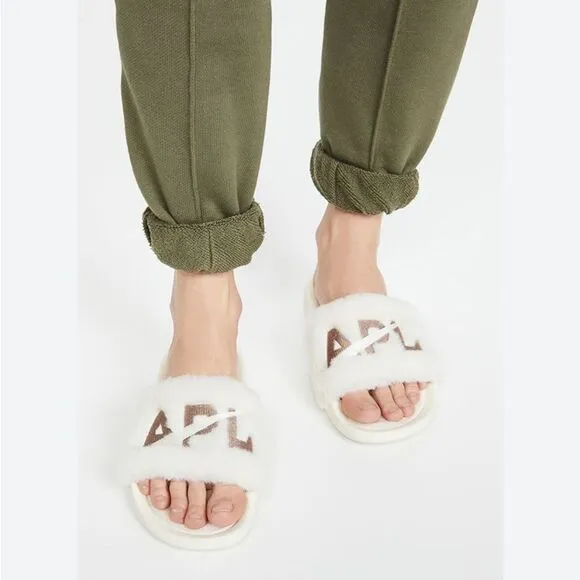 Revolve APL: Athletic Propulsion Labs Womens Shearling Slides - Pristine/Almond