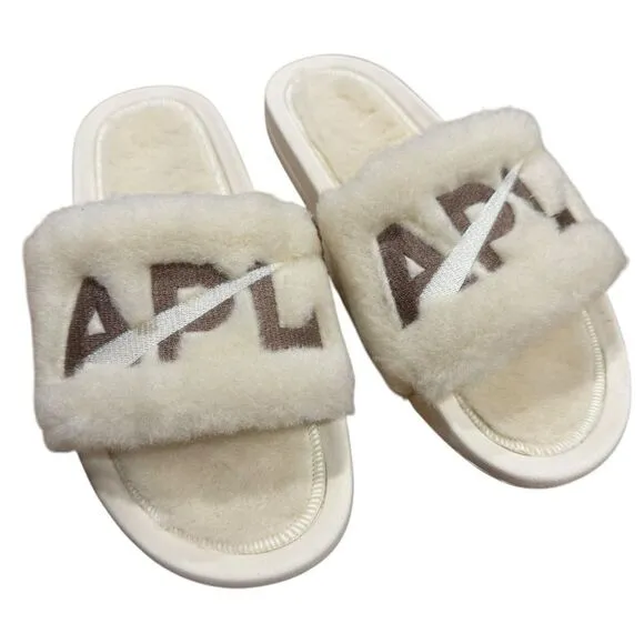 Revolve APL: Athletic Propulsion Labs Womens Shearling Slides - Pristine/Almond