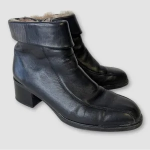 Rieker Greta Black Fleece Lined Leather Block Heeled Ankle Boots Size 42
