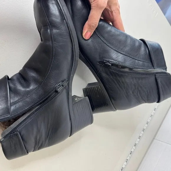 Rieker Greta Black Fleece Lined Leather Block Heeled Ankle Boots Size 42
