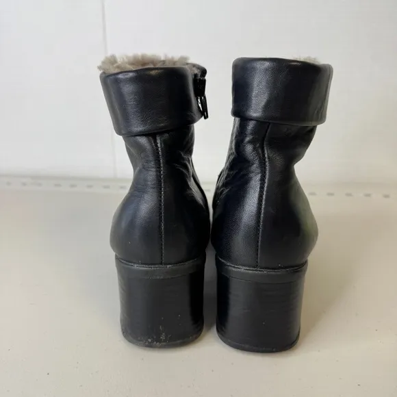 Rieker Greta Black Fleece Lined Leather Block Heeled Ankle Boots Size 42