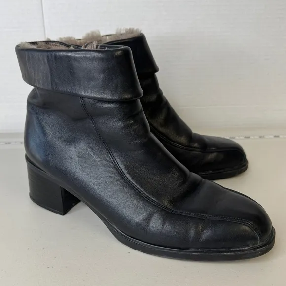 Rieker Greta Black Fleece Lined Leather Block Heeled Ankle Boots Size 42