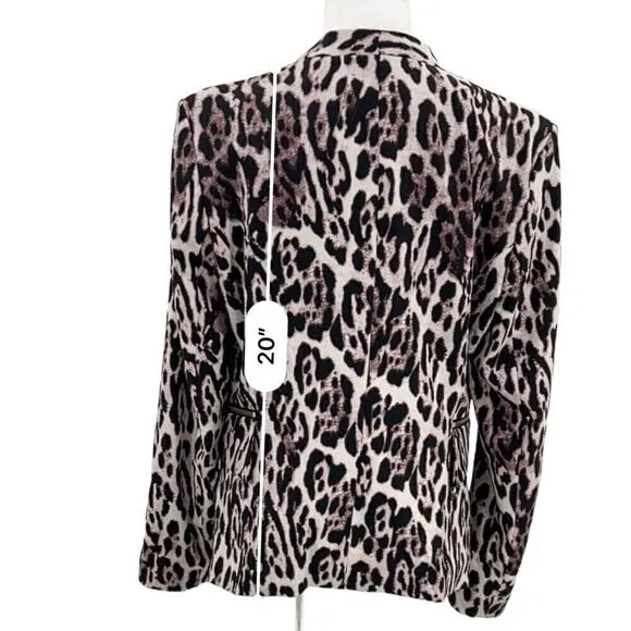 Robert Rodriguez Chocolate Purple Leopard Open Front Zip Pockets Size 10 Blazer