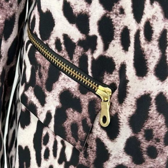 Robert Rodriguez Chocolate Purple Leopard Open Front Zip Pockets Size 10 Blazer