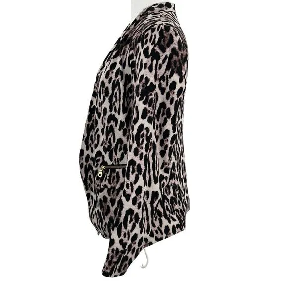 Robert Rodriguez Chocolate Purple Leopard Open Front Zip Pockets Size 10 Blazer