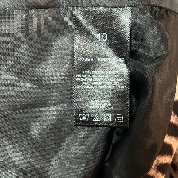 Robert Rodriguez Chocolate Purple Leopard Open Front Zip Pockets Size 10 Blazer