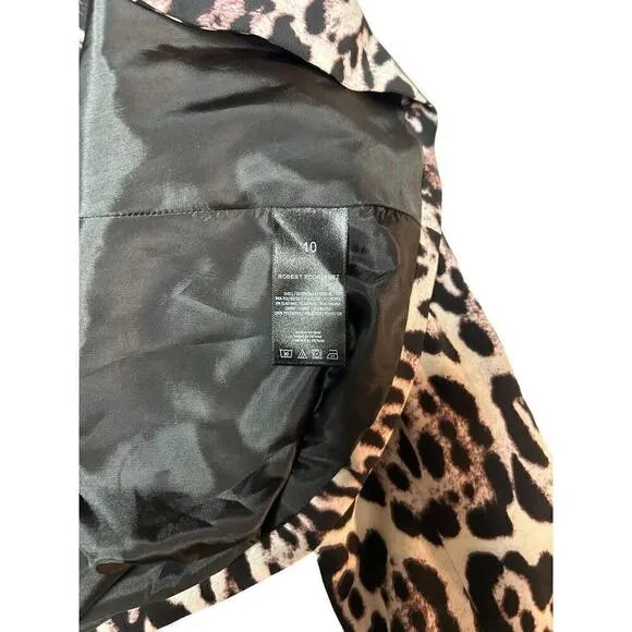 Robert Rodriguez Chocolate Purple Leopard Open Front Zip Pockets Size 10 Blazer
