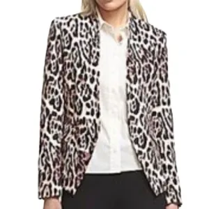 Robert Rodriguez Chocolate Purple Leopard Open Front Zip Pockets Size 10 Blazer
