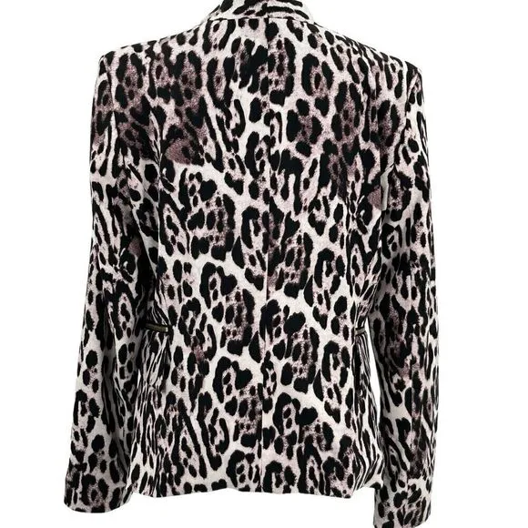 Robert Rodriguez Chocolate Purple Leopard Open Front Zip Pockets Size 10 Blazer