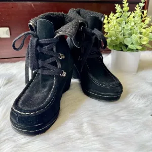 Rocket Dog Bonfire Black Suede Lace-Up with Faux Shearling Lining Boots Size 7.5