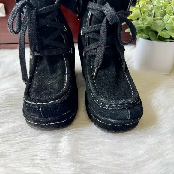 Rocket Dog Bonfire Black Suede Lace-Up with Faux Shearling Lining Boots Size 7.5