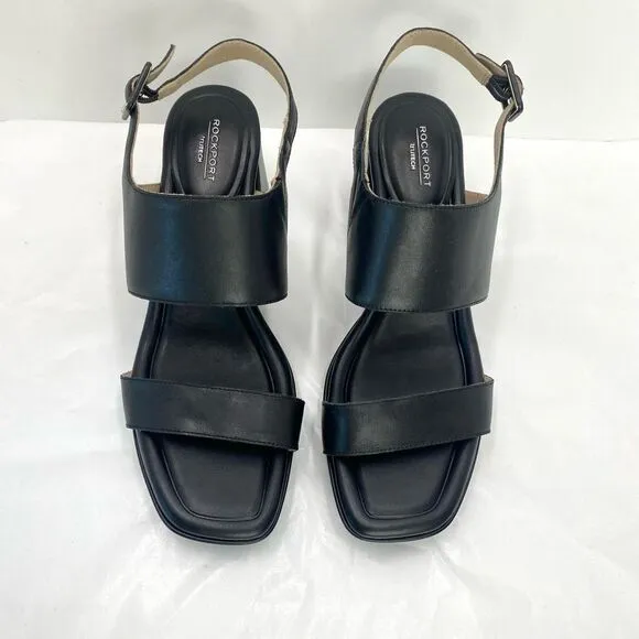 Rockport Aurielia 2 Band Sandal Women’s 10 Black Sandals Shoes Block Heels Cushi