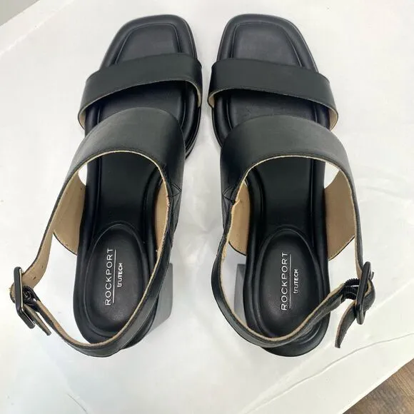 Rockport Aurielia 2 Band Sandal Women’s 10 Black Sandals Shoes Block Heels Cushi