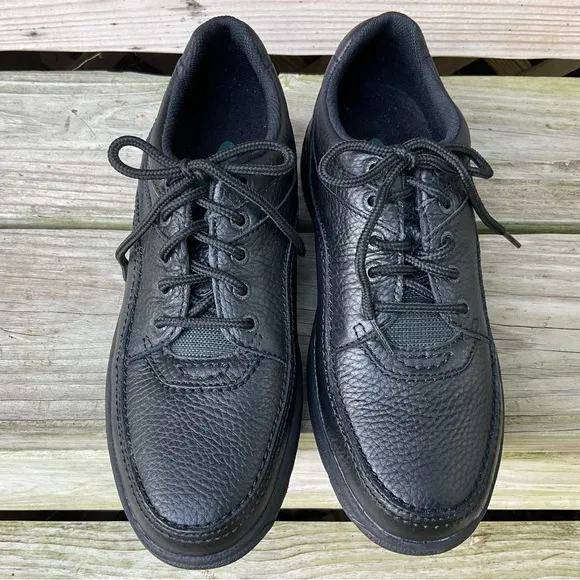 Rockport Leather Oxford Black Pebbled Lace Up Walking Dress Comfort Shoes 10