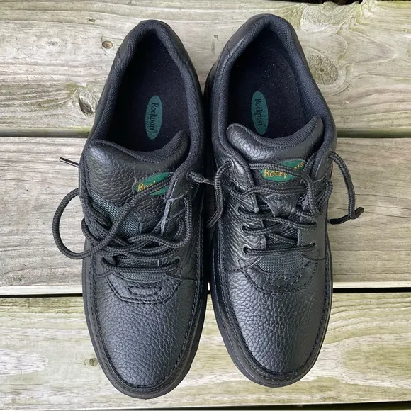 Rockport Leather Oxford Black Pebbled Lace Up Walking Dress Comfort Shoes 10