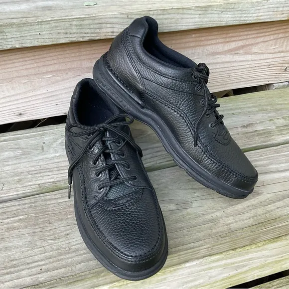 Rockport Leather Oxford Black Pebbled Lace Up Walking Dress Comfort Shoes 10