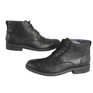 ROCKPORT Men's 10 Classic Black Leather Ankle Boots Dress Shoes, Cap Toe Lace Up