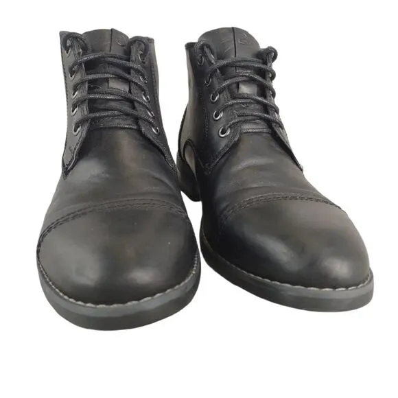 ROCKPORT Men's 10 Classic Black Leather Ankle Boots Dress Shoes, Cap Toe Lace Up