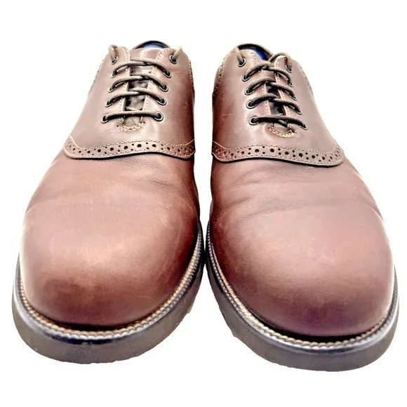 Rockport Mens Kinetic Air Saddle Oxford Brn Leather Lace Up Dress Shoes Size 11W