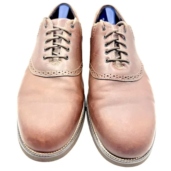 Rockport Mens Kinetic Air Saddle Oxford Brn Leather Lace Up Dress Shoes Size 11W