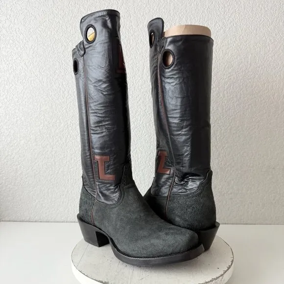 Rod Patrick Mens Cowboy Boots 10.5EE Black Rough Out Western Blunt Toe Stovepipe