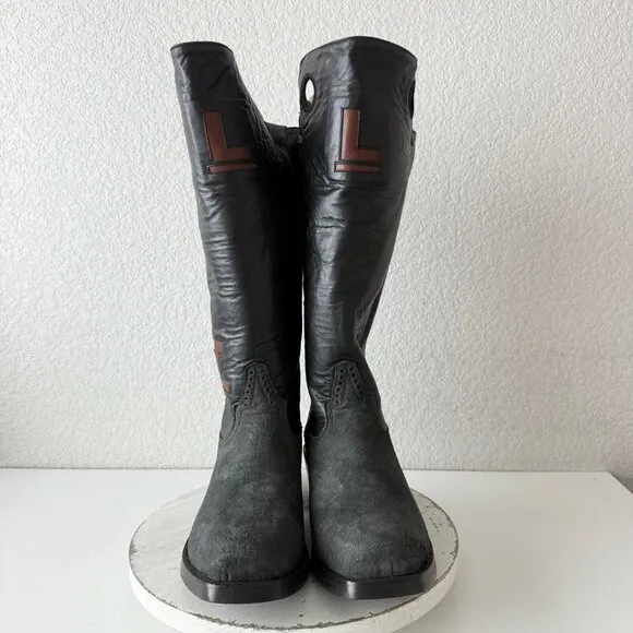 Rod Patrick Mens Cowboy Boots 10.5EE Black Rough Out Western Blunt Toe Stovepipe