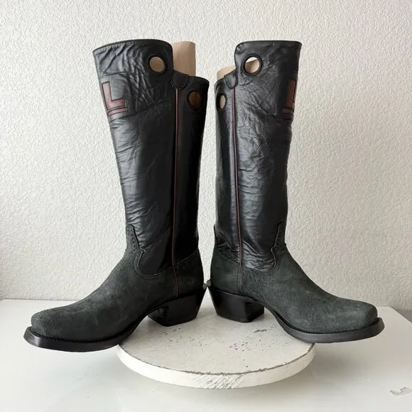 Rod Patrick Mens Cowboy Boots 10.5EE Black Rough Out Western Blunt Toe Stovepipe