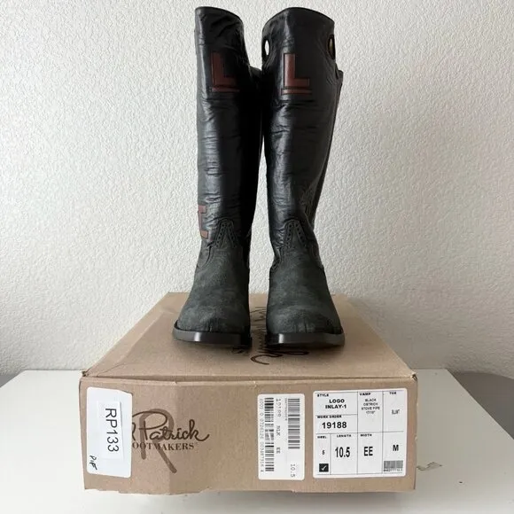 Rod Patrick Mens Cowboy Boots 10.5EE Black Rough Out Western Blunt Toe Stovepipe