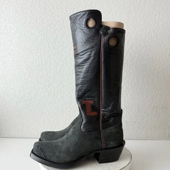 Rod Patrick Mens Cowboy Boots 10.5EE Black Rough Out Western Blunt Toe Stovepipe