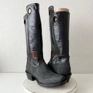 Rod Patrick Mens Cowboy Boots 10.5EE Black Rough Out Western Blunt Toe Stovepipe