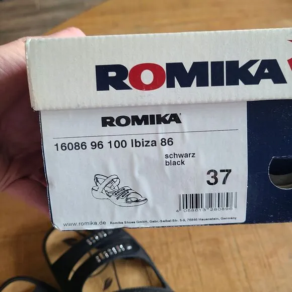 Romika Ibiza Comfort Leather Sandals Embelishd Strappy Walking Shoes Black Sz 37