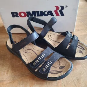 Romika Ibiza Comfort Leather Sandals Embelishd Strappy Walking Shoes Black Sz 37